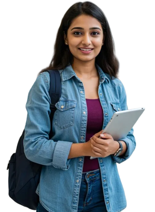 ট্যাবলেট হাতে দাঁড়িয়ে থাকা শিক্ষার্থী